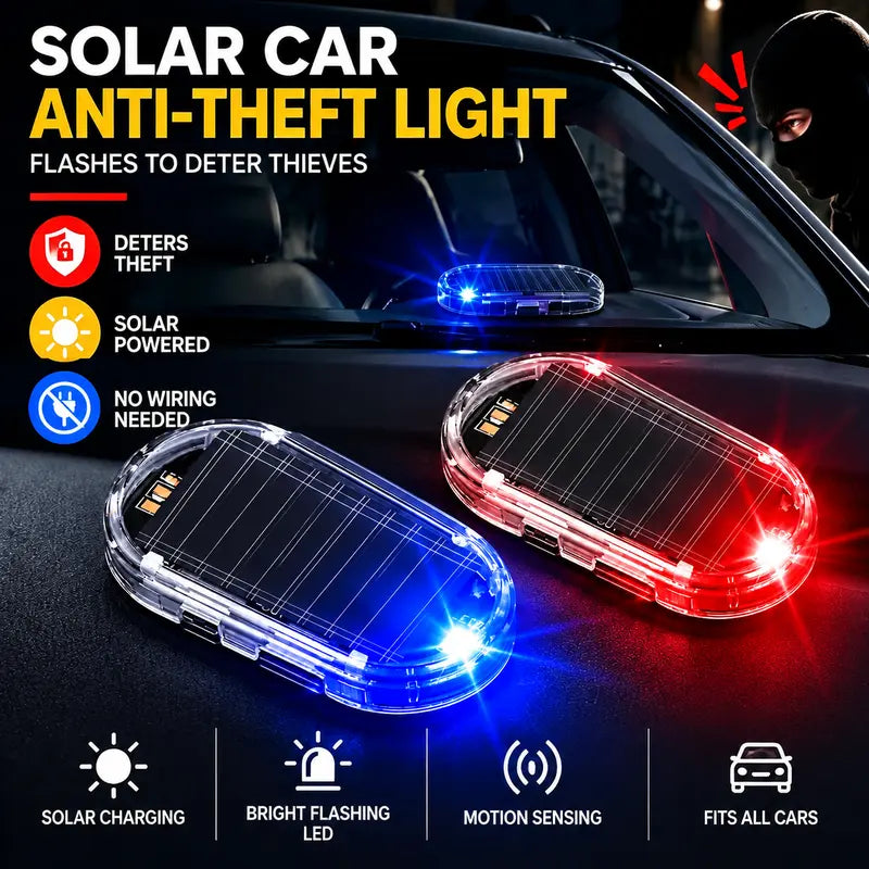 💥Solar Powered Fake Car Alarm Light, Auto Light Sensor LED Simulated Security Warning Flashing Light