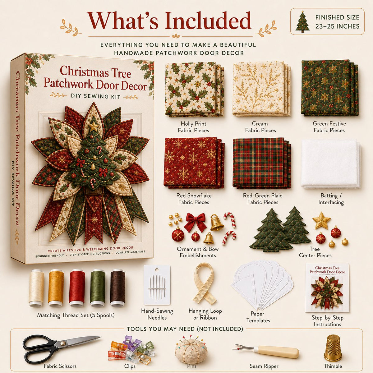 Crimson Poinsettia Bloom - Oversized Christmas Character Quilted Door Hanger Sewing Kit