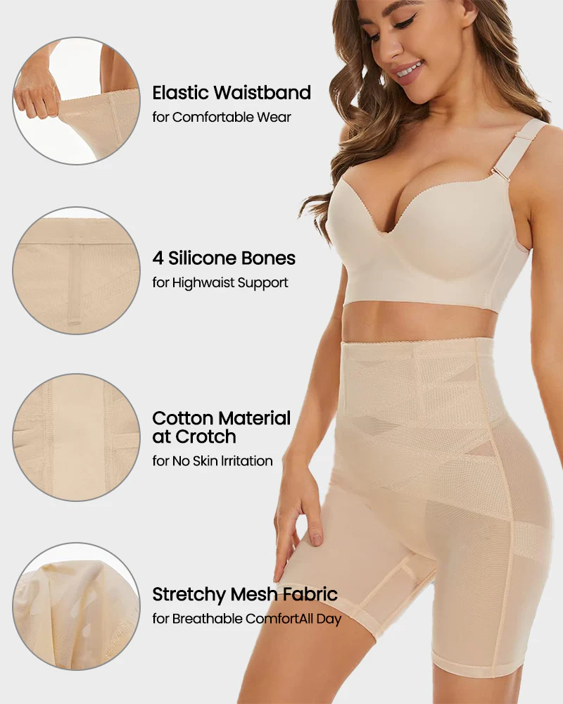 High Waist Criss-Cross Mesh Breathable Shaping Shorts