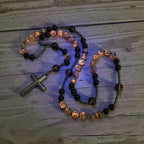 Natural Obsidian Yooperlite RosaryNecklace, UV Reactive EnergyProtection Healing Crystal