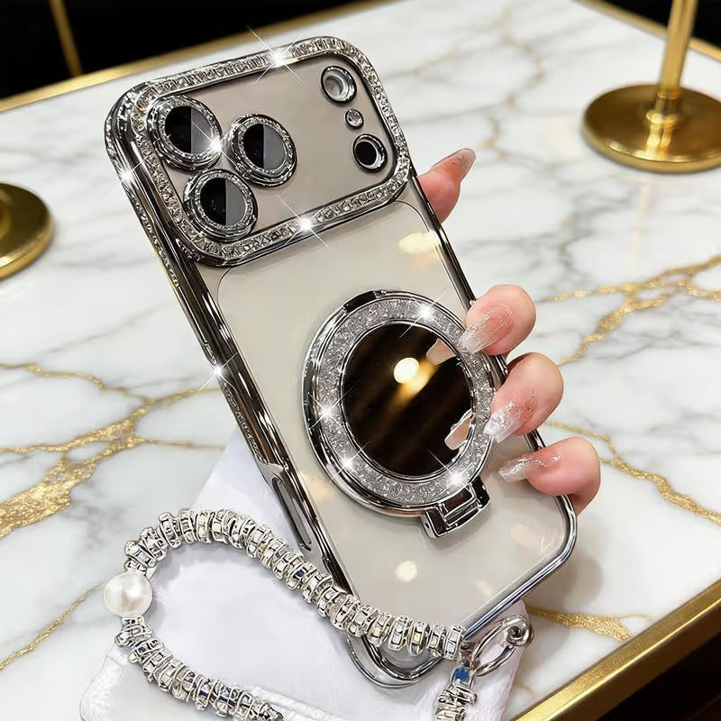 ✨💎Sparkling Diamond Women's Phone Case with Mirror & Stand for iPhone 12/13/14/15/16/17/18 Pro Max,17Air,14/15/16 Plus💖