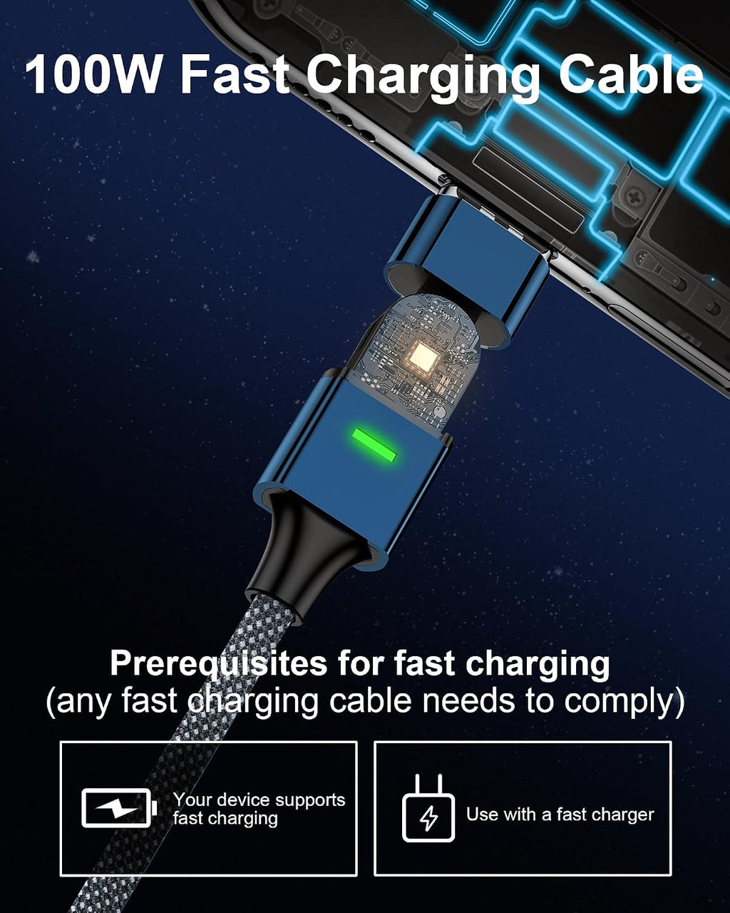 ⚡ 100W Magnetic Fast Charging Cable 🔄 180° Swivel Elbow for Gaming & Laptops