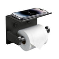 Toilet Paper Holder with Shelf – No-Drill, Fits Mega Rolls, Matte Black or Silver