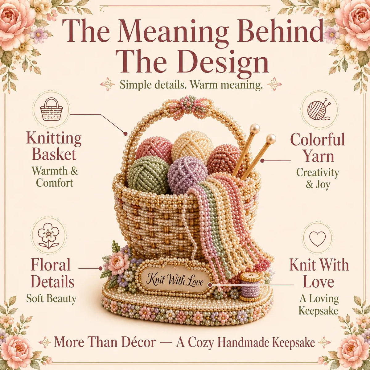 🧶 Knitting Basket 3D Beaded DIY Kit – Handmade Display Decor & Storage Basket